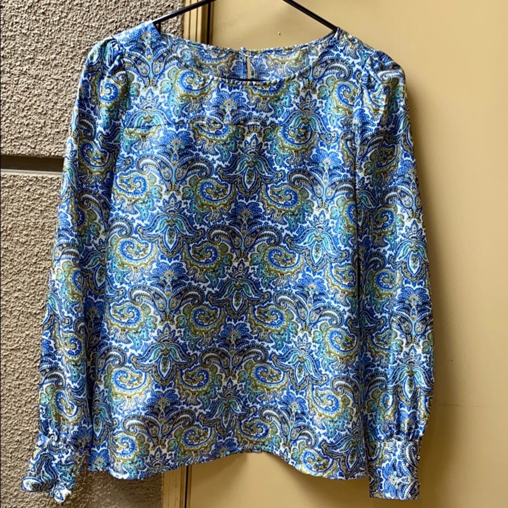 J.Crew silk paisley print blue and white blouse